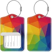 Audimi 2 Pcs Luggage Tags,Suitcase Tags with Privacy Protection Stainless Steel Loop and Address Card for Women Men Girls Travel Bag Suitcase,Colorful
