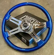 18" Blue Steering Wheel Chrome 4 Spoke Freightliner, Kenworth, Peterbilt, Volvo