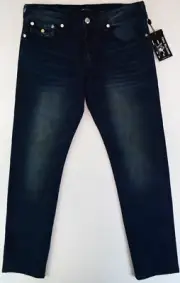 NWT True Religion Premium Denim Jeans Geno Relaxed Slim Dark Wash Blue Men 33x32