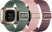 Nathlafu Compatible with Fitbit Versa 4 Bands for Woman/Sense 2/Sense/Versa 3 Bands, 3 Pack Stretchy Nylon Sport Strap Replacement Band for Fitbit Sense 2/Fitbit Versa 4 Bands Women Men