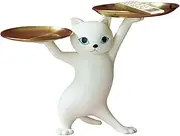 Gihioue Cat Desk Storage Statue, Jewellery Storage Animal Sculpture Tray, Resin Key Tray Decorative Candy Bowl for Living Room, Entrance, Study, Home