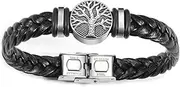 [Dreamtimes] Yggdrasil World Tree of Life Bracelet Mens Leather Bracelet Braided Religious Mens Cuff Bracelets Alloy Viking Cuff Bangle for Women Men Father's Day Jewelry