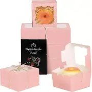 Pink Bakery Boxes with Window 4*4*2.5Inch/100Packs Mini Cookie Boxes Macaron Box