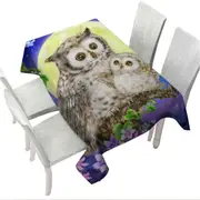 Flowers and Moonlight Owls Tablecloth