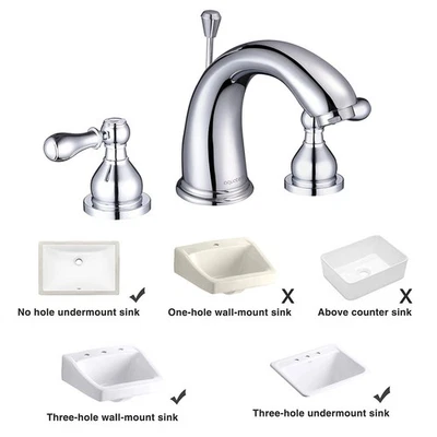 Faucet Widespread 3 Hole Undermount Sink Faucet Tap Pop Up Drain Chrome Bathroom