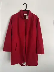 Chico's VALENTINE Red Fleece Tie Front Jacket Coat Stand Collar Pockets Size 1