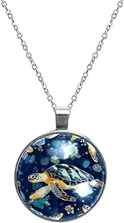 [Diusye] Necklaces for Women, Undersea Turtles Print Stainless Steel Pendant Necklace Jewelry Birthday Anniversary Wife Girls Friends Gift