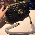 CF店二手GUCCI包包 小牛皮相機包 古馳斜背包 真皮鏈條包 22CM 黑色