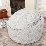 Bean Bag Chair Cover (No Filler) Soft Washable Plush Fiber Bean Bag Chair Cover for Adults, Fluffy Fur Bean Bag Cover Without Filling (Snow Coffee Bean Cover)