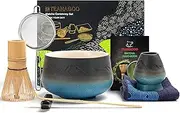TEANAGOO Japanese Matcha Set (7pcs) Matcha Whisk Mtacha Kit Matcha Bowl Bamboo Matcha Whisk (Chasen) Scoop (chashaku) Whisk Holder. N23, Gradient Navy, Matcha Green Tea Powder