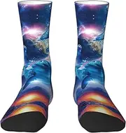 [EdWal] Soft olphins in space print Moisture Wicking Socks Sports Socks for Men and Women Warm thermal Boot Hiking Socks