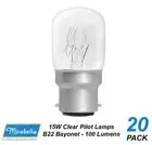20 x 15W Clear Pilot Light Globes Bulbs Lamps B22 Bayonet BC Incandescent Warm W