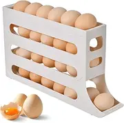 ERAGIP 30 Egg Dispenser for Refrigerator, 4 Tier Auto Rolling Egg Organizer for Refrigerator, Large Capacity Egg Container for Refrigerator, Space-Saving Fridge Organizers and Storage (White, 1Pcs)