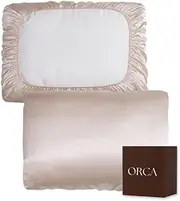 ORCA Satin Pillow Covers for Hair Treatments, Travel-Friendly, Ultra-Soft, Anti-Friction for Less Breakage & Stain Protection - 2 Pack (Champagne)