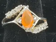 Beautiful Pear Shaped Carnelian Ring Set in .925 Sterling w/ CZ Accents Size 8