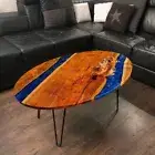 Blue Epoxy Coffee Table- Oval Table Top - Resin Side Table - Outdoor Table Top