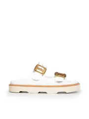 White Buckled Strap Slides