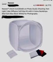NEEWER Photography Light Tent W/3 color Backdrops. 24”x24” NIB