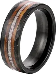 [IRROYA] Ruby 8mm Black Gold or Rose Gold Plated Tungsten Wedding Bands Ring with Morganite/Sandstone/Moss Agate/Opal/Wood Option - Unique Gothic Daily Wear Promise Rings for Him and Her Size 7-14