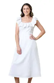 Hope & Henry Women's Linen Ruffle Collar Dress in White Ruffle Collar at Nordstrom, Size 16