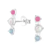Girls Sterling Silver Curved Imitation Opal Stud Earrings Boxed