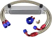 7 Rows Oil Cooler Kit AN10 Transmission Oil Cooler Kit + Oil Filter Adapter + Stainless Steel Braided Hose With PQY Sticker +Box(SILVER 7ROWS 6721BR)