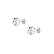 Tulip Flower Stud Earrings 925 Sterling Silver Push Back 7.6mm