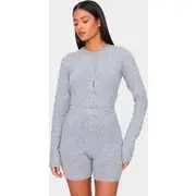 Tall Ash Grey Soft Knit Button Up Bodysuit, Ash Grey