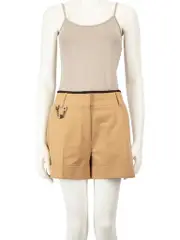 Camel Wool Chain Detail Mini Shorts
