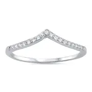 Sterling Silver .925 CZ Women's Stackable V Shape Band Fashion Ring Sizes 4-10
