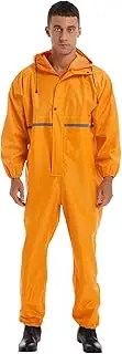 Linjinx Men's One Piece Hooded Raincoat Waterproof Rain Suit Reflective Jumpsuit Coveralls Motorcycle Rainsuit