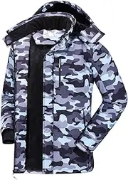[CAMEL CROWN] Men's Mountain Snow Waterproof Ski Jacket Detachable Hood Windproof Fleece Parka Rain Jacket Winter Coat