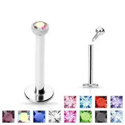 5 PC 16G TINY 2MM CZ INTERNALLY THREADED STEEL LABRET LIP RINGS EAR TRAGUS STUDS