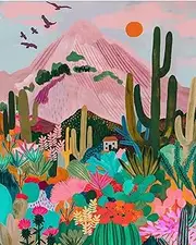 Paint By Numbers For Adults,Cactus Mountain Watercolor Landscape DIY Arts and Crafts for Adults Beginners,Easy Flowers Plants Acrylic Painting Kits with Paints and Brushes for Home Decor 16X20 Inch