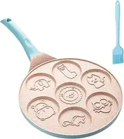 Kids Pancake Maker Pan, 7-Cup Animal Pancake Mold, Nonstick Grill Mini Blini Pancakes Mold, 10 Inch, Frying Omelet Pan for Burger Eggs Ham Pancake Maker with Silicone Brush (Blue)