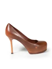 Brown Leather Round Toe Pumps