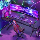 Ergonomic Computer Desk Professional Cool RGB Light GamingTable Carbon Fiber Top