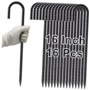 Rebar Stakes 16 Pack 16 Inches Black Steel J Hook 16Pcs-Black J-16 Inch-Φ5/16"