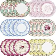 Pack of 24 Vintage Floral Paper Plates with Scalloped Edge | Truly Scrumptious Disposable Tableware for Birthday or Garden Party, Afternoon Tea, Baby Shower, Wedding 17.5cm