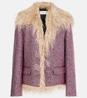 [Dries Van Noten] Dries Van Noten Faux fur-trimmed embellished jacket AU 10 pink