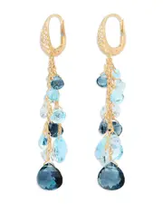 Marco Bicego 18K Yellow Gold Paradise Multi Blue Topaz & Diamond Linear Drop Earrings