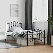 Metal Bed Frame with Headboard & Footboard Black Single Size 92x187 cm