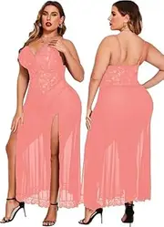 [Accessorize Kingdom] Women's Lace Embroidered Maxi Babydoll Lingerie Set, Perfect for Special Nightwear Honeymoon