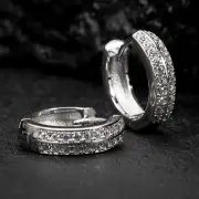White Gold 925 Sterling Silver Mens Women's 3d Cz Honey Comb Set Hoop Earrings