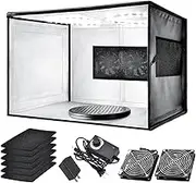 Airbrush Spray Booth with Dual Exhaust Fans,Portable Airbrush Paint Booth for Airbrushing,2 Round Led Lights with 360° Coverage,Turntable and Extension Hose,Hobby Spray Booth Kit for Painting Model