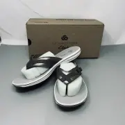 Clarks Cloudsteppers Womens Breeze Sea Sandals 9 Pewter Thong Flip Flops Slides
