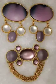 Shiny Purple and Frosted Lilac Gemstones X LARGE Clip On Earrings & Brooch Set