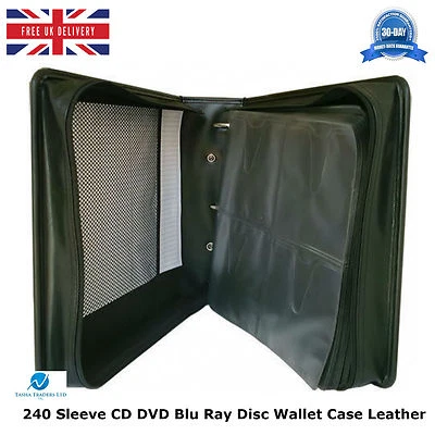 4 x 240 Sleeve CD DVD Blu Ray Disc Wallet Holder Bag Storage Carry Case Leather