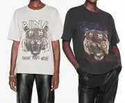 Unbrand Bing Tiger Head Printed Short -sleeved T -shirt Women black gray L