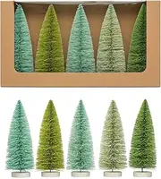 2-3/4" Round x 8" H Sisal Bottle Brush Trees w/Wood Bases, Green & Mint Colors, Boxed Set of 5